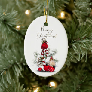 Red Kardinal Bird Watercolor Winter Weihnachten Keramik Ornament