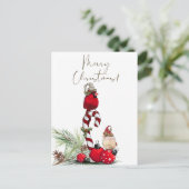 Red Kardinal Bird Watercolor Winter Weihnachten Postkarte (Stehend Vorderseite)