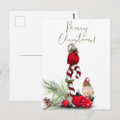 Red Kardinal Bird Watercolor Winter Weihnachten Postkarte (Vorne/Hinten)