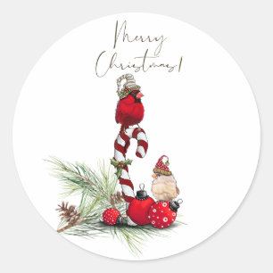 Red Kardinal Bird Watercolor Winter Weihnachten Runder Aufkleber