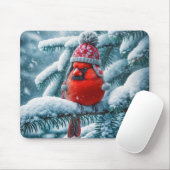 Red Kardinal Bird Wear Winter Hat Mousepad (Mit Mouse)