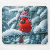 Red Kardinal Bird Wear Winter Hat Mousepad (Vorne)