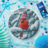 Red Kardinal Bird Wear Winter Hat Pappteller (Party)