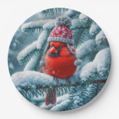 Red Kardinal Bird Wear Winter Hat Pappteller (Vorderseite)