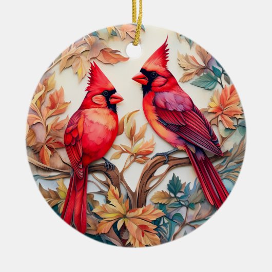 Red Kardinal Bird Weihnachten Personalisiert Keramik Ornament (Vorne)