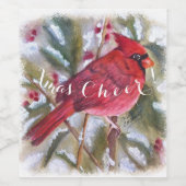 RED KARDINAL BIRD XMAS CHEER WEINETIKETT (Einzelnes Label)