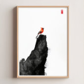 Red Kardinal Bird - Zen Tinte Wash Wall Poster
