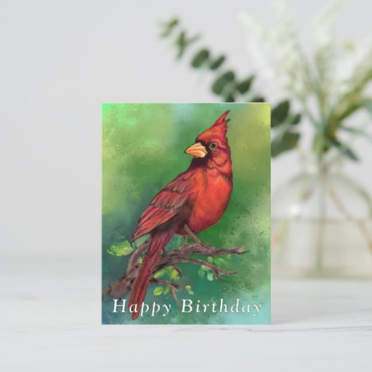Red Kardinal Birthday Card Postkarte (Stehend Vorderseite)