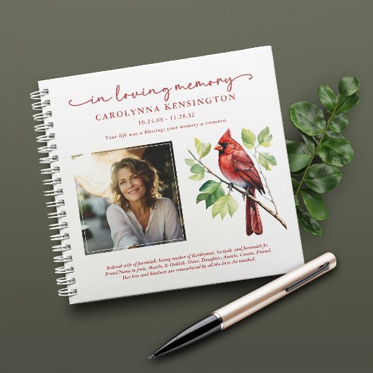 Red Kardinal Celebration of Life Funeral Guestbook Notizblock