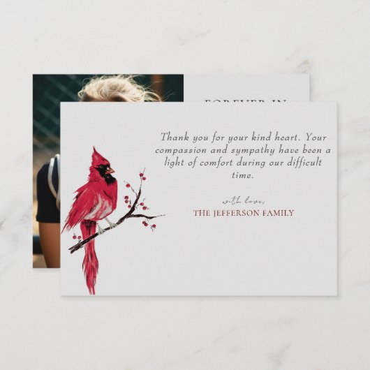 Red Kardinal Foto Beerdigung Danke Karte (Vorne/Hinten)