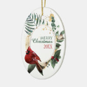 Red Kardinal Green Leaf Wreath Holiday Keramik Ornament (Links)