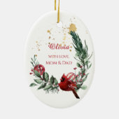 Red Kardinal Green Leaf Wreath Holiday Keramik Ornament (Hinten)