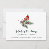 Red Kardinal Holiday Gruß von New Zuhause Ankündigung (Vorderseite)