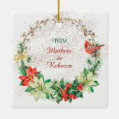 Red Kardinal Holiday Wreath Keramikornament (Rückseite)