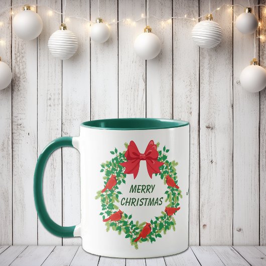 Red Kardinal Holiday Wreath Personalisiert Tasse