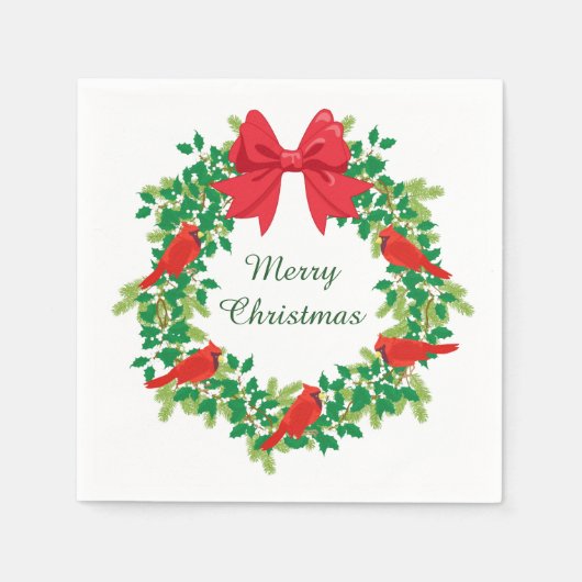 Red Kardinal Holiday Wreath Serviette (Vorderseite)