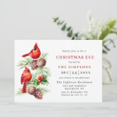 Red Kardinal Holly Berry Holiday CHRISTMAS EVE Einladung (Stehend Vorderseite)