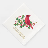 Red Kardinal Holly Branch Frohe Weihnachten Serviette (Ecke)