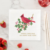 Red Kardinal Holly Branch Frohe Weihnachten Serviette (Beispiel)