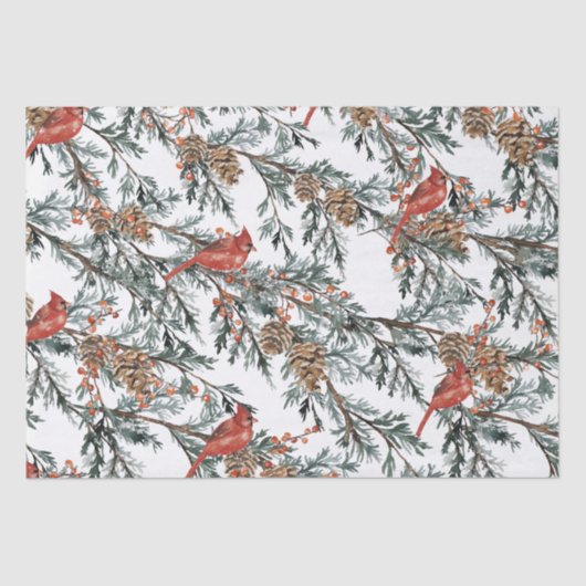 Red Kardinal Juniper Branchen Berries Tissue Paper Seidenpapier (Vorderseite)
