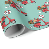 Red Kardinal Lovers on Scooter Geschenkpapier (Rolleneckpunkt)