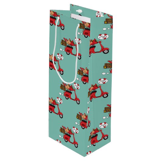 Red Kardinal Lovers on Scooter Geschenktüte Für Weinflaschen (Vorderseite Schrägansicht)