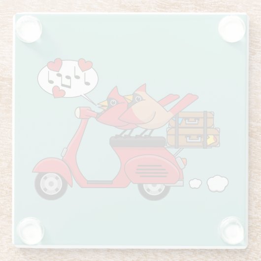 Red Kardinal Lovers on Scooter Glasuntersetzer (Rückseite)