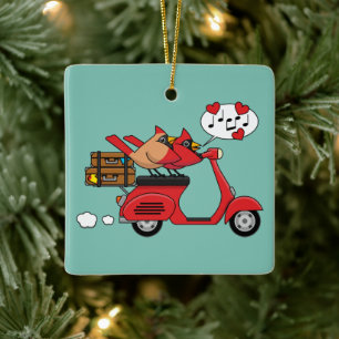 Red Kardinal Lovers on Scooter Keramikornament