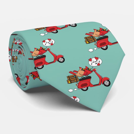 Red Kardinal Lovers on Scooter Krawatte (Gerollt)
