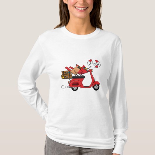 Red Kardinal Lovers on Scooter T-Shirt (Vorderseite)
