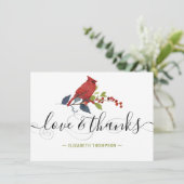 Red Kardinal Moderne Script Liebe und Danke Holida (Stehend Vorderseite)