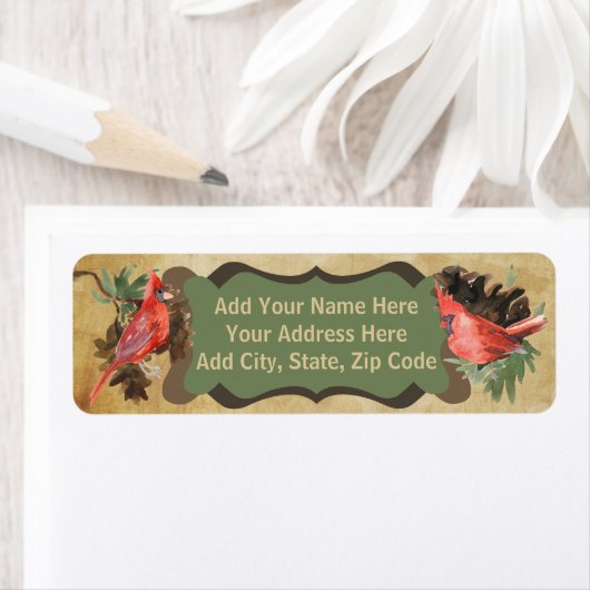 Red Kardinal Pine Cones Holiday Address Labels (Insitu)