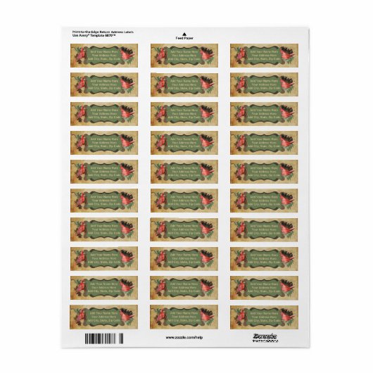 Red Kardinal Pine Cones Holiday Address Labels (Vorne)