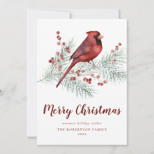 Red Kardinal Snowy Pine Branch Weihnachten (Vorderseite)