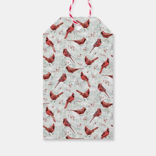 Red Kardinal Snowy Pine Branch Weihnachten Geschenkanhänger (Rückseite)