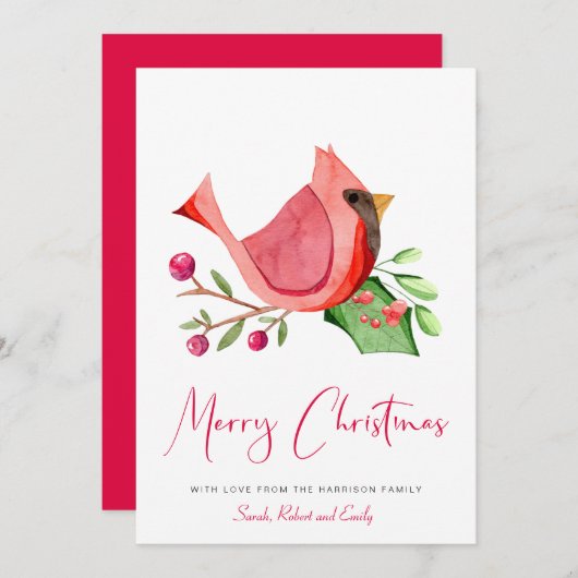 Red Kardinal Watercolor Minimal Frohe Weihnachten (Vorne/Hinten)