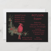 Red Kardinal Wreath Christmas Pot Luck Supper Einladung (Vorderseite)