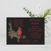 Red Kardinal Wreath Christmas Pot Luck Supper Einladung (Stehend Vorderseite)