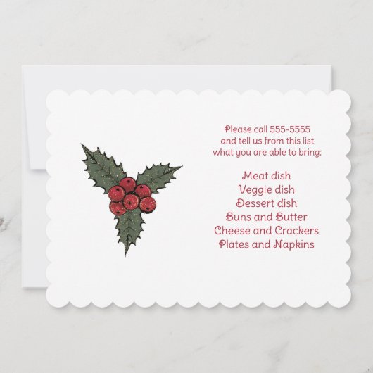 Red Kardinal Wreath Christmas Pot Luck Supper Einladung (Rückseite)