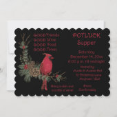 Red Kardinal Wreath Christmas Pot Luck Supper Einladung (Vorderseite)