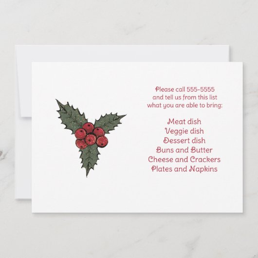 Red Kardinal Wreath Christmas Pot Luck Supper Einladung (Rückseite)
