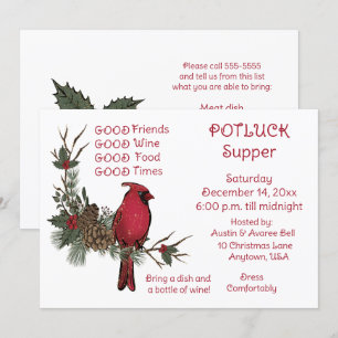 Red Kardinal Wreath Christmas Pot Luck Supper Einladung