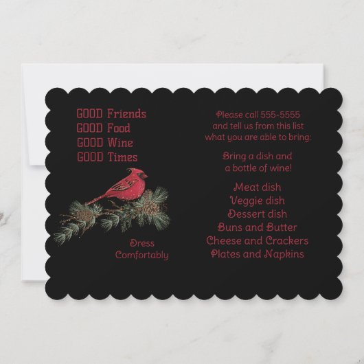 Red Kardinal Wreath Christmas Pot Luck Supper Einladung (Rückseite)