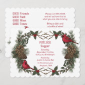 Red Kardinal Wreath Christmas Pot Luck Supper Einladung (Vorne/Hinten)