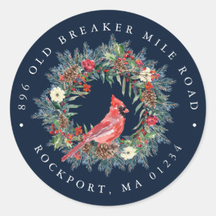 Red Kardinal Wreath Christmas Return Address Label Runder Aufkleber