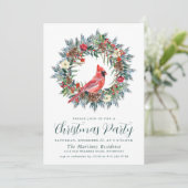 Red Kardinal Wreath Party Einladung (Stehend Vorderseite)