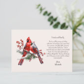 Red Kardinals Berries Birthday Dankeskarte (Stehend Vorderseite)