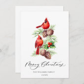 Red Kardinals Holly Berry Weihnachtsgrüßen Feiertagskarte (Vorne/Hinten)