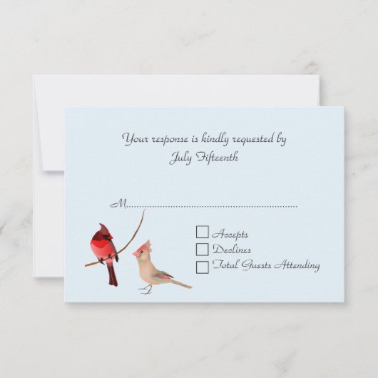 Red Kardinals Wedding RSVP Card Karte (Vorderseite)