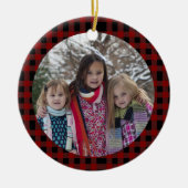 Red Kariert Add your Own Foto Christmas Keramik Ornament (Vorne)
